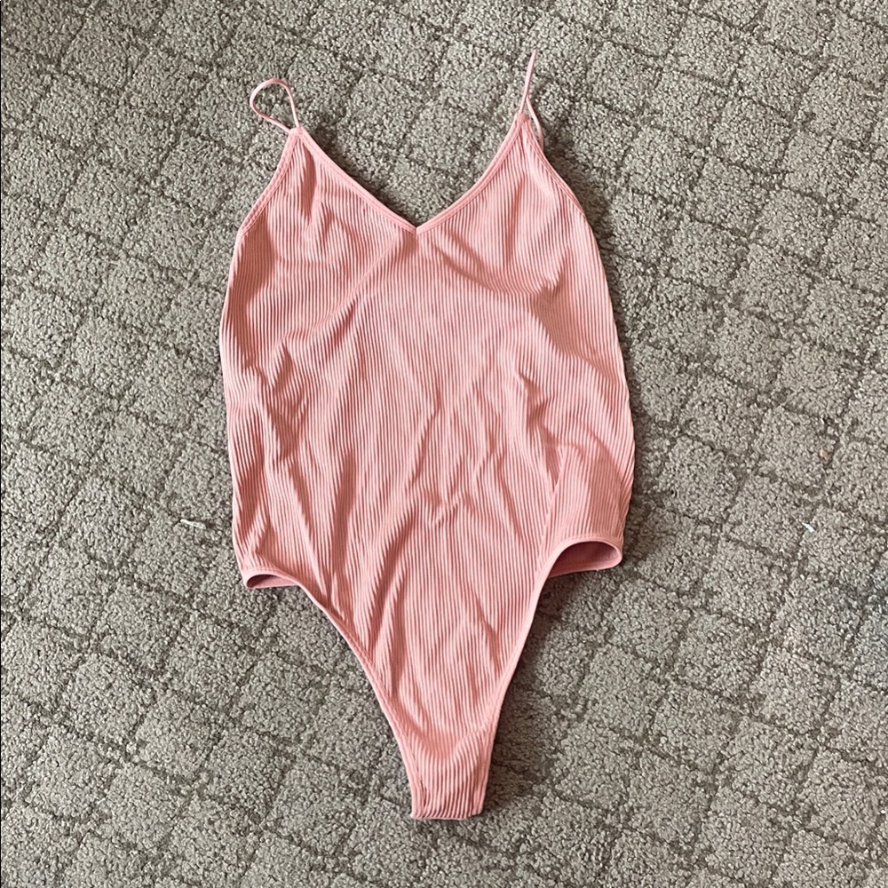 Colsie Blush Ribbed Bodysuit Medium